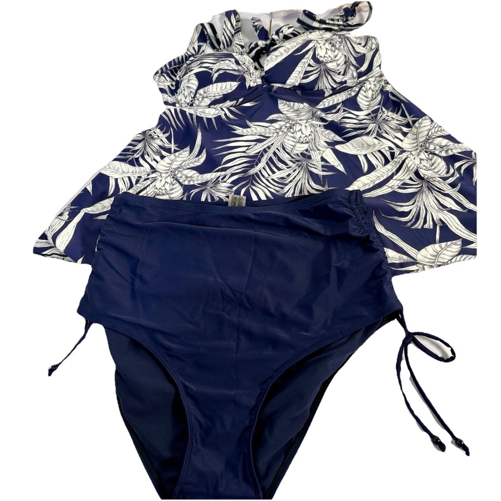 Katia Swim Tankini Set Womens Sz 1X EU 50 Blue White Tropical Floral 2 Pc